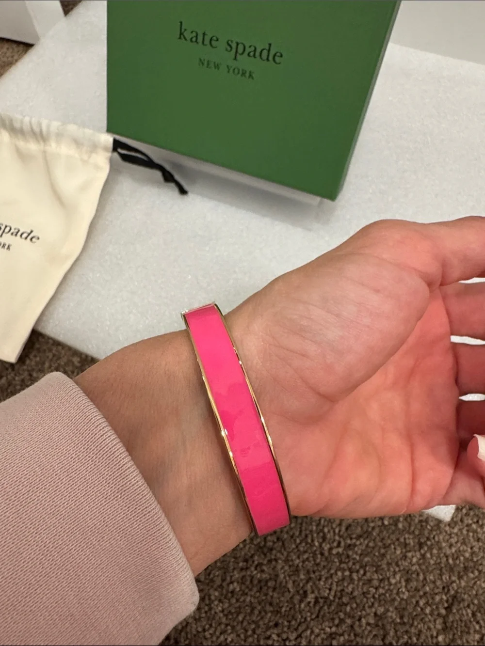 kate spade Pink Enamel and Gold-Tone Hinged Bangle bracelet dustbag & box - Picture 5 of 5